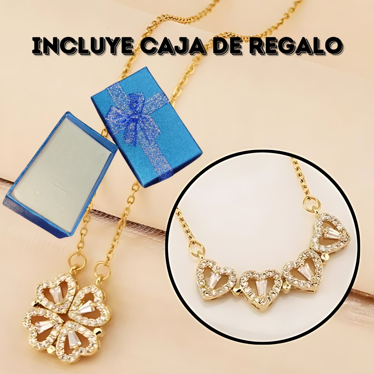 COLLAR 2 EN 1 (TRÉBOL Y CORAZÓN) + CAJA DE REGALO 💘