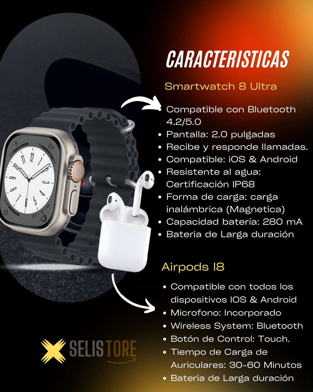 😮 COMBO PRO: SMARTWATCH + AIRPODS + FUNDA + OBSEQUIO 🎧⌚