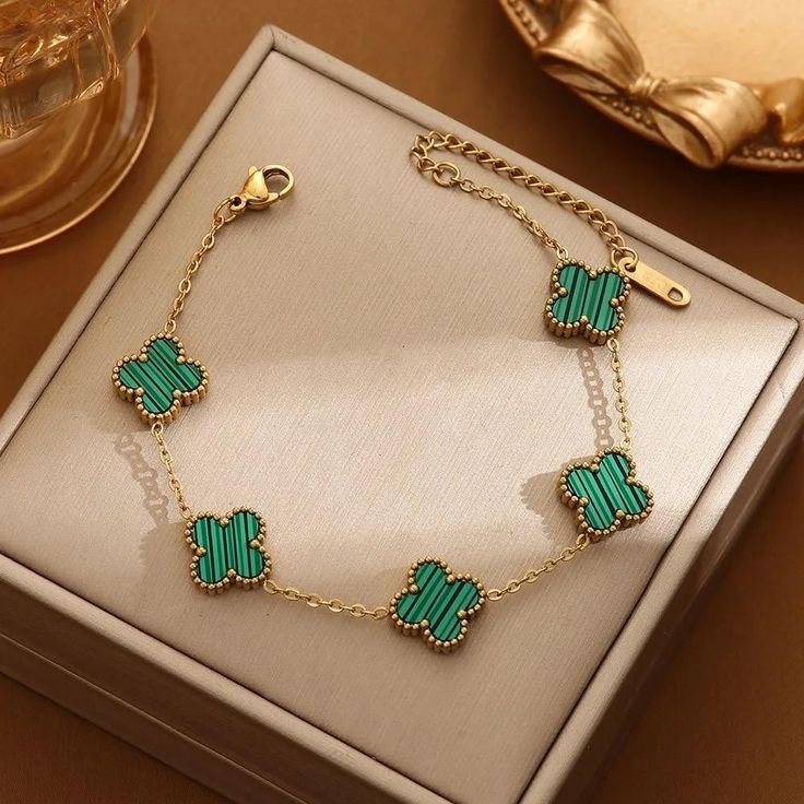 ELEGANTE PULSERA TRÉBOL DE LA SUERTE + CAJA REGALO💖