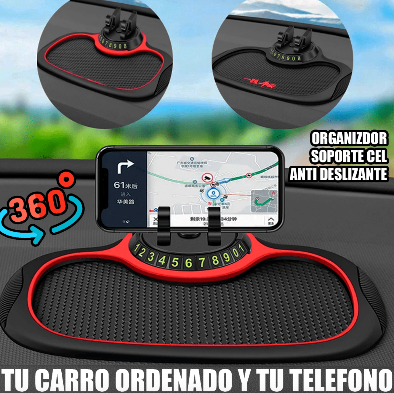 ORGANIZADOR CARRO + SOPORTE CELULAR 🤳📱