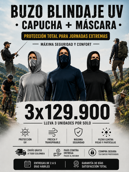 PROTECCIÓN TOTAL: CAMISETA + CAPUCHA + TAPABOCA + ENVIO GRATIS🤩