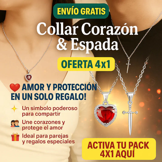COLLAR ESPADA + COLLAR CORAZÓN: AMOR Y PROTECCIÓN ETERNA ♥️⚔️