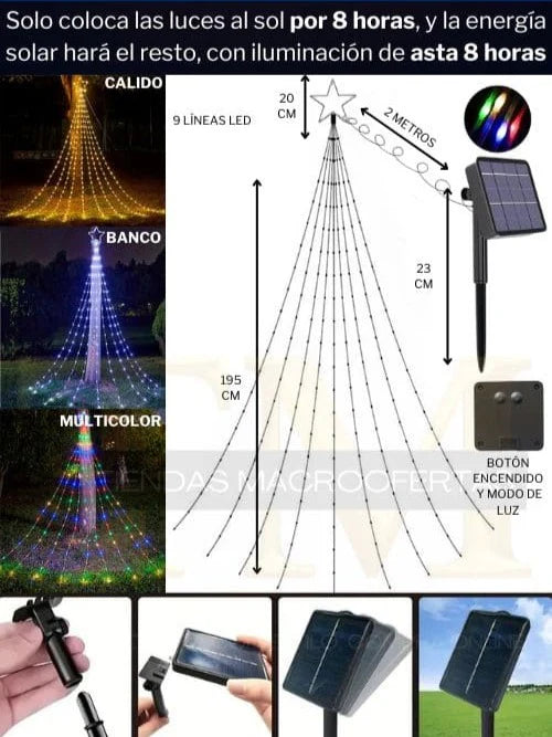 Estrella En Cascada Hiperrealista - Con Paneles Solares - Magic Christmas 🎅🎄