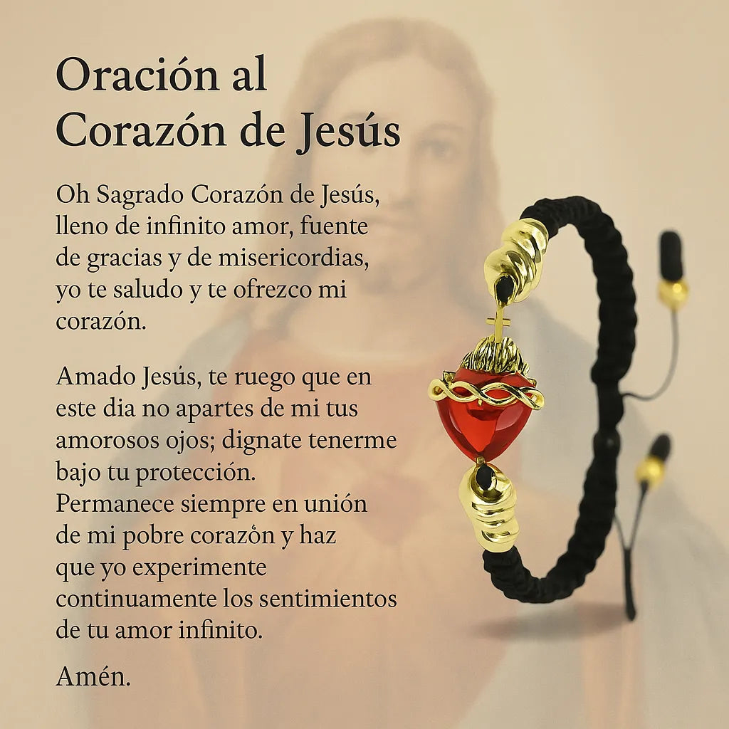 PULSERA CORAZON DE JESUS TEJIDA A MANO