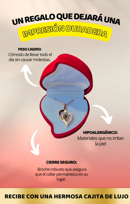 COLLAR TE AMO EN 100 IDIOMAS + CAJA DE REGALO EN FORMA DE CORAZÓN 💖