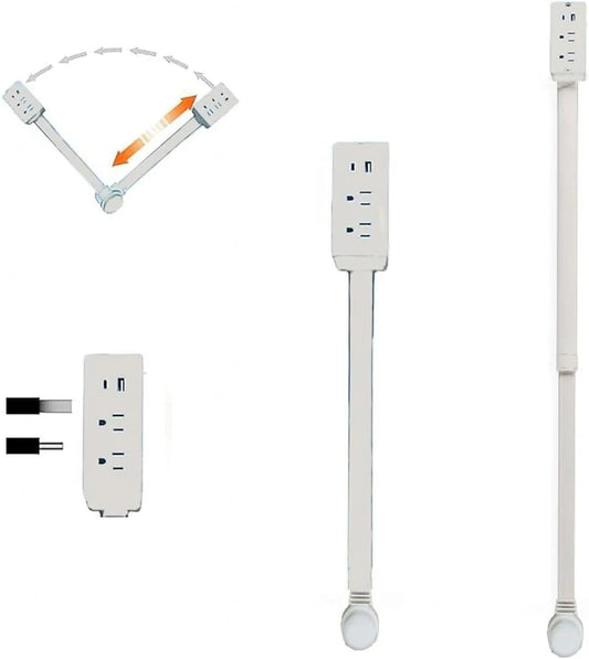 Extensor de toma de corriente con brazo giratorio 180° y puertos USB